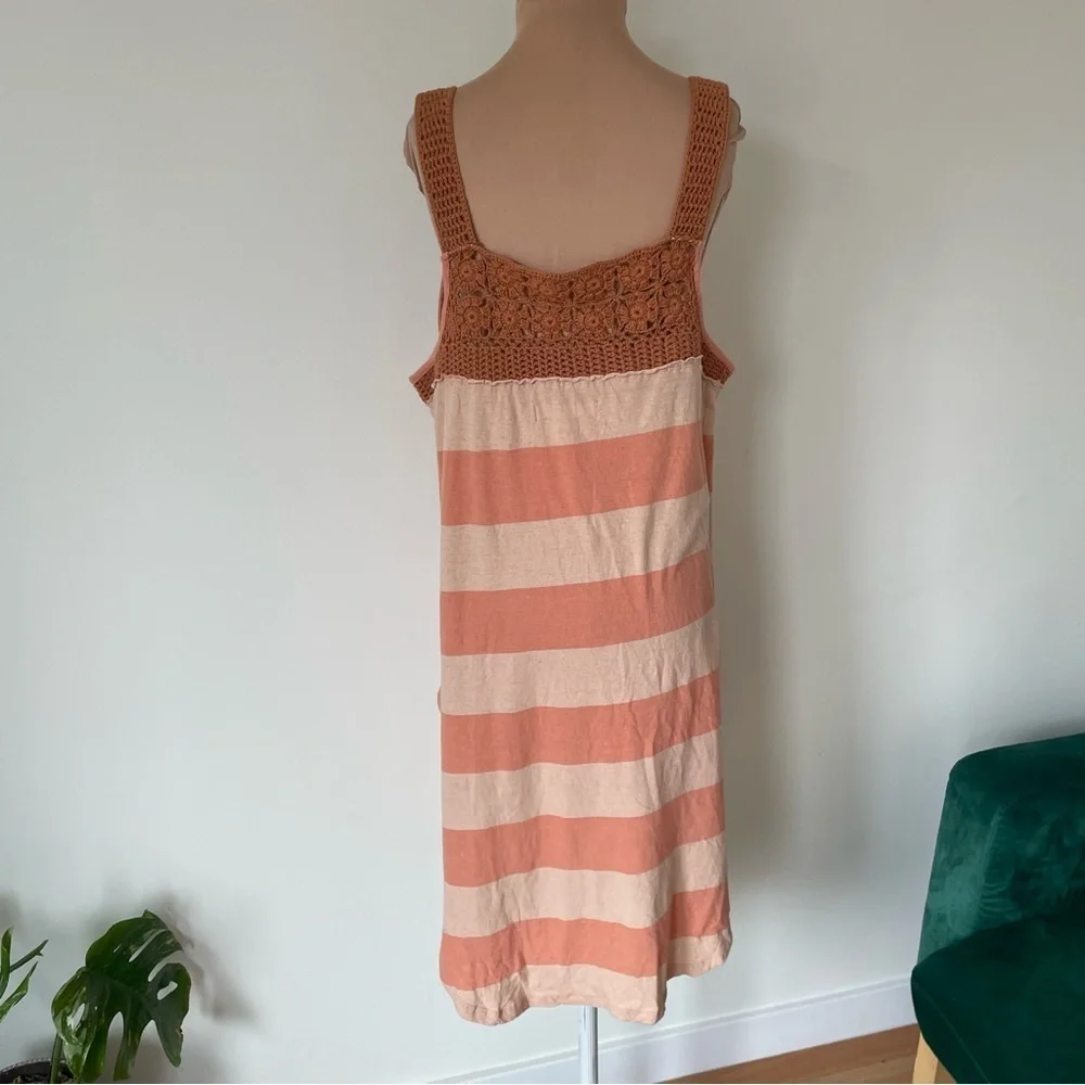 Free People Luca Sayulita Combo Crochet Striped Cotton Linen Tank Tunic Dress M
